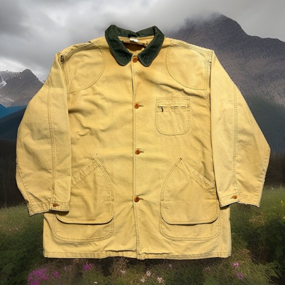 LL Bean Jacket Mens Tan Flannel Lined Field Chore Barn Coat Canvas Size XXL